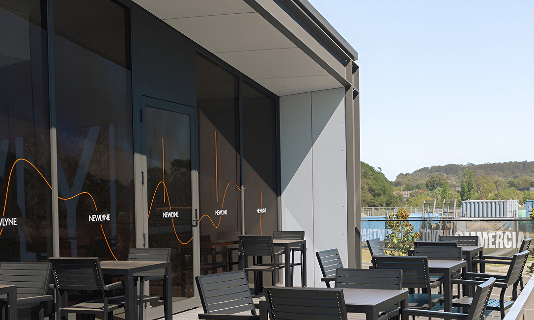 Newlyne precinct vibrant interior design with fountain and lounge Canberra