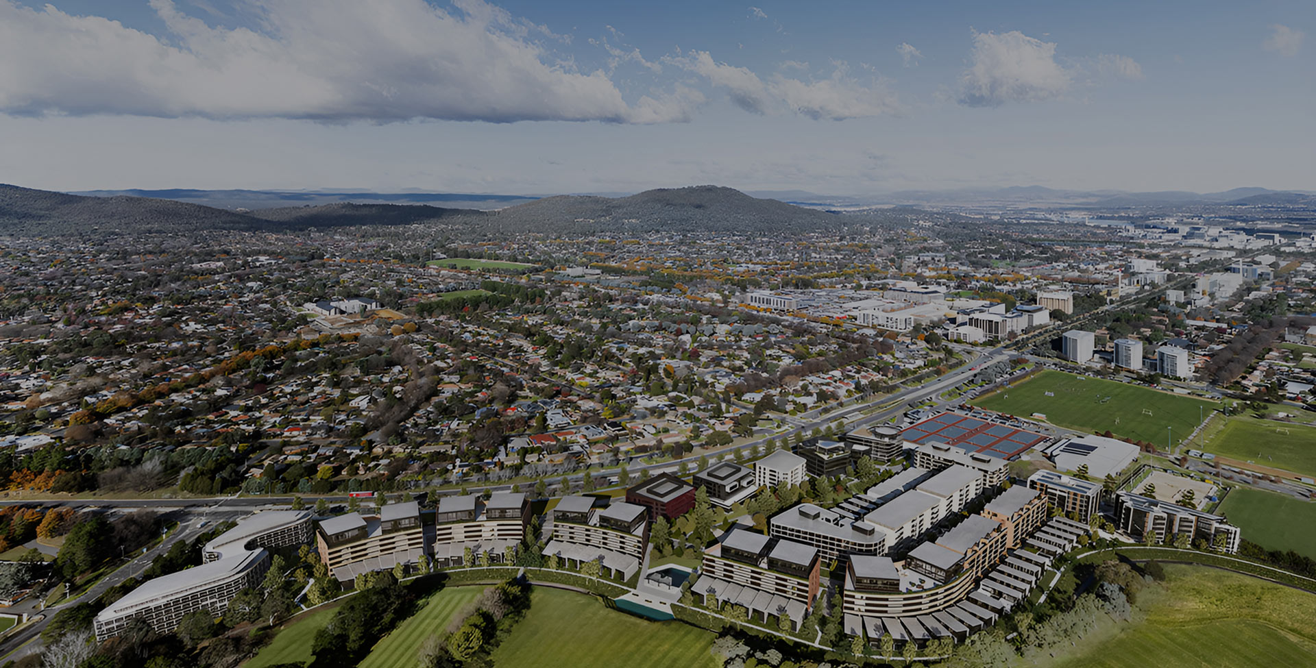 Aerial view of the Newlyne precinct in Lyneham by TP Dynamics redefining urban living in Canberra