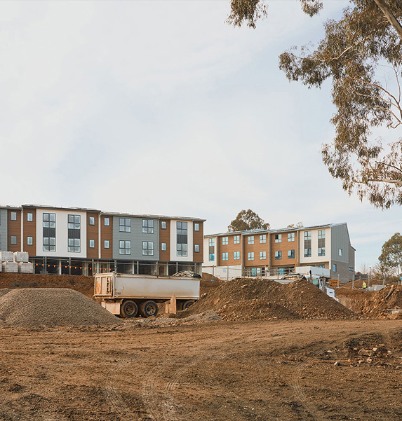 Bruce Precinct construction site with buildings and earthworks in progress