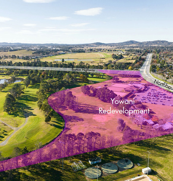 Aerial view highlighting the Yowani redevelopment precinct in Canberra for Green Star announcement