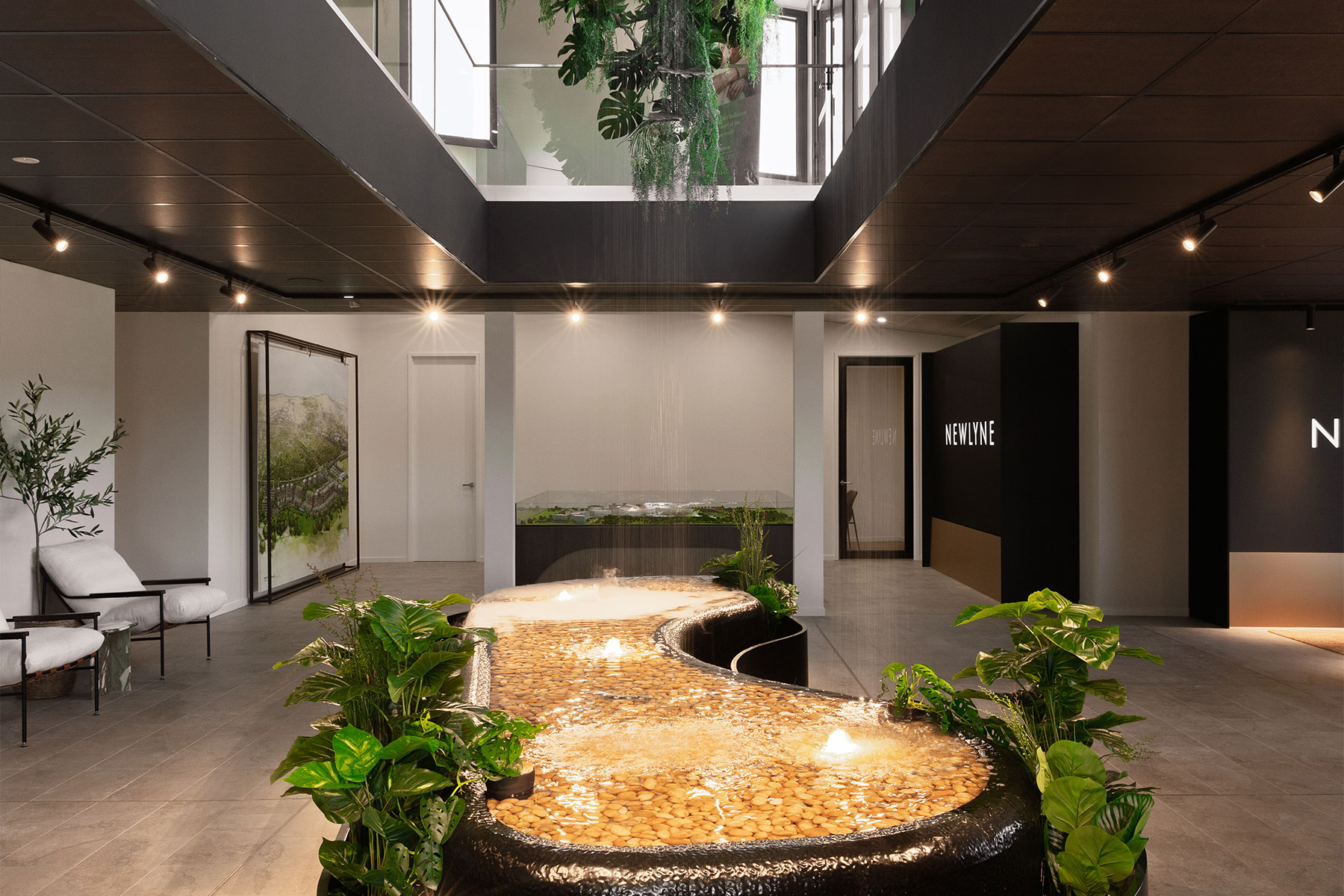 Mattone apartment interior with floor-to-ceiling windows offering views of the Newlyne precinct