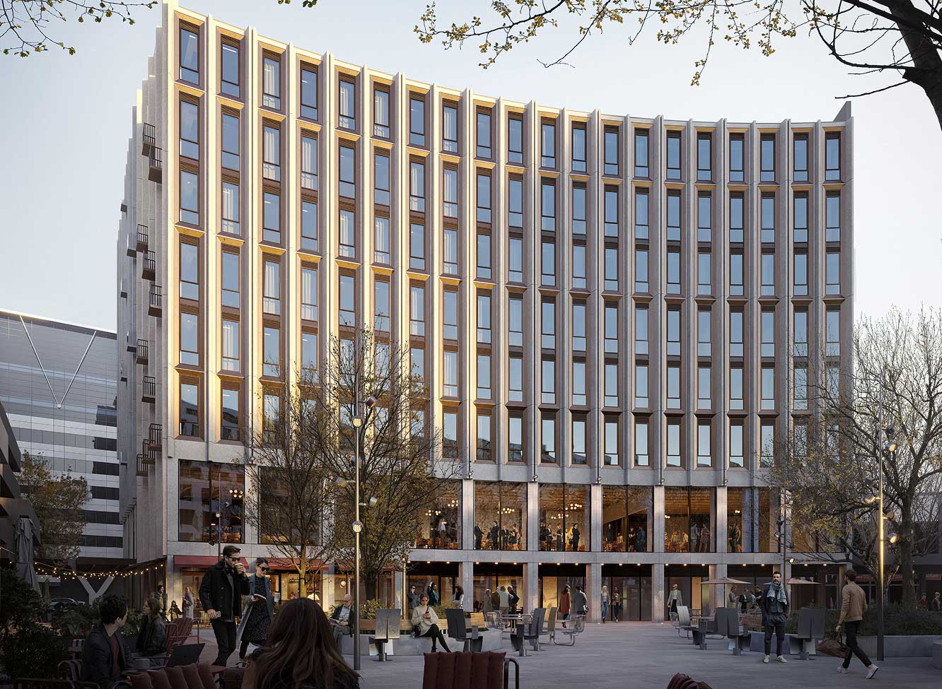 Exterior of the future Yowani Country Golf Clubhouse showing new roof, glass façade and completed structural framework