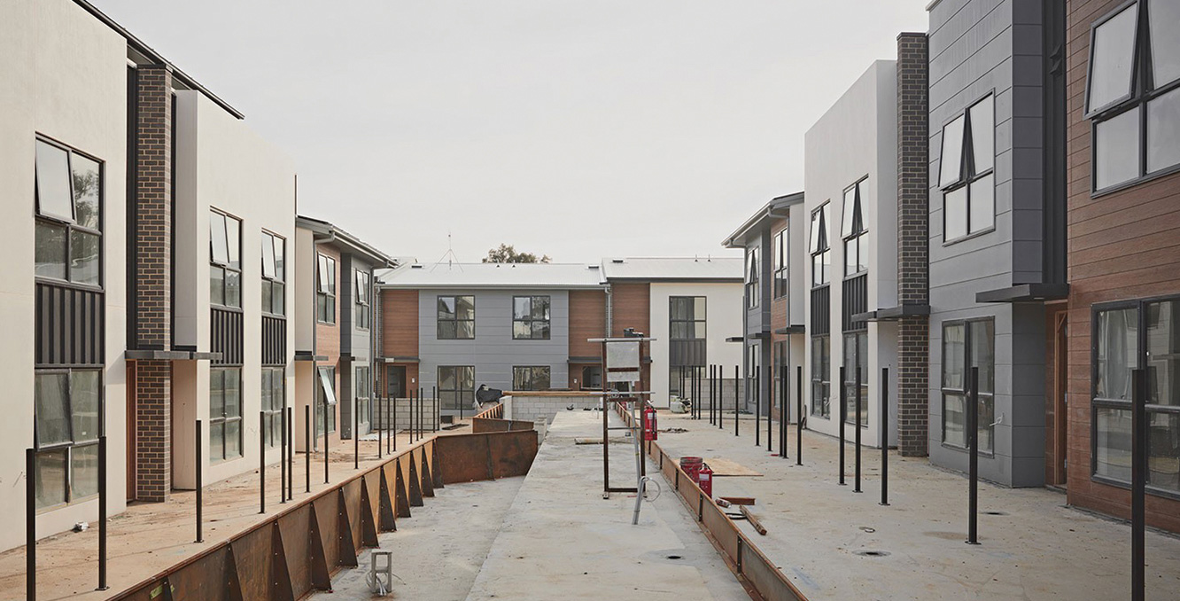Inner courtyard view of completed residences at RISE and IVES precinct