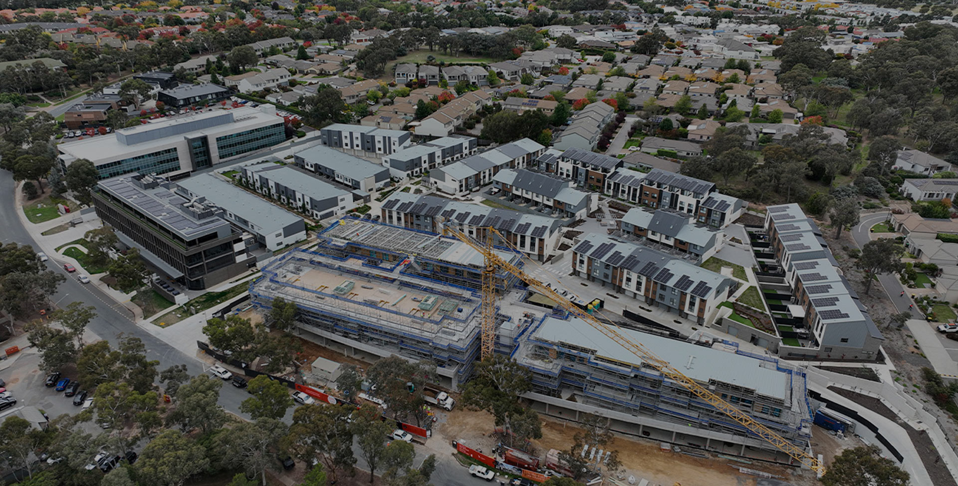 Aerial view of construction progress at the Bruce precinct development site
