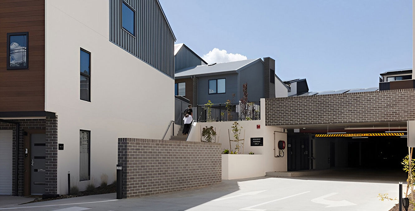 Entrance view of the residential complex at Bruce precinct development