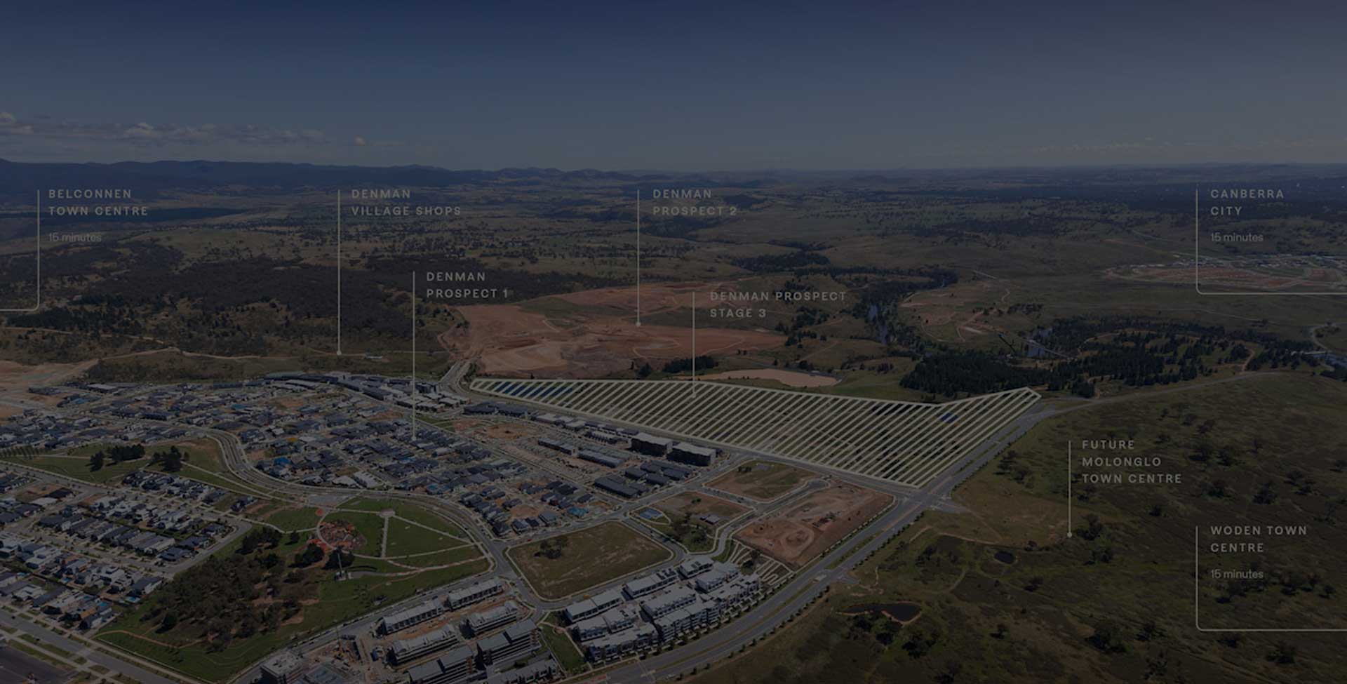Aerial view of Denman Prospect Stage 3 development area in the Molonglo Valley, Canberra