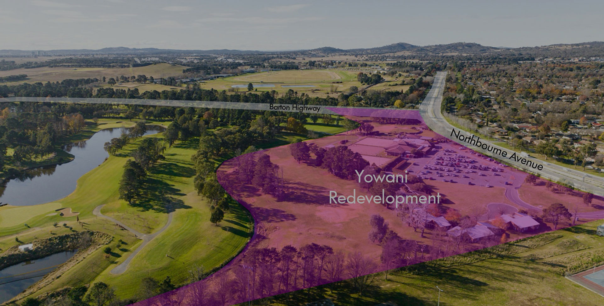 Aerial view highlighting the Yowani redevelopment precinct in Canberra for Green Star announcement