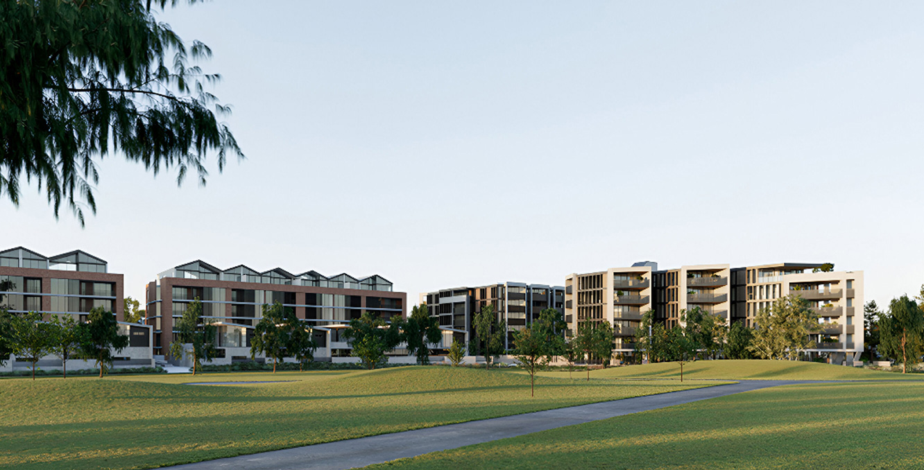 Architectural view of Newlyne precinct following the curve of Sullivans Creek
