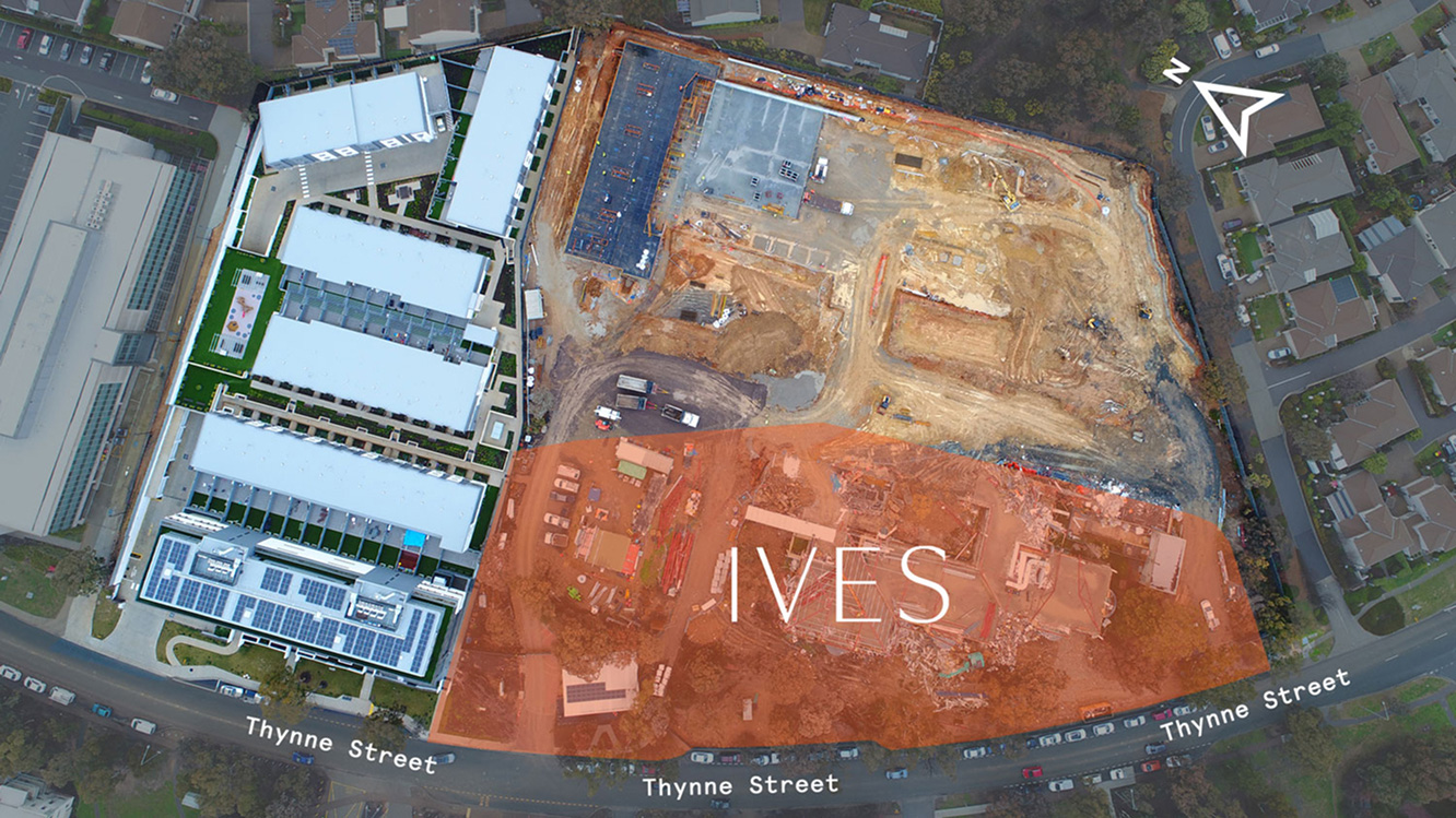 Marked aerial map of Ives residential development site on Thynne Street Bruce Canberra