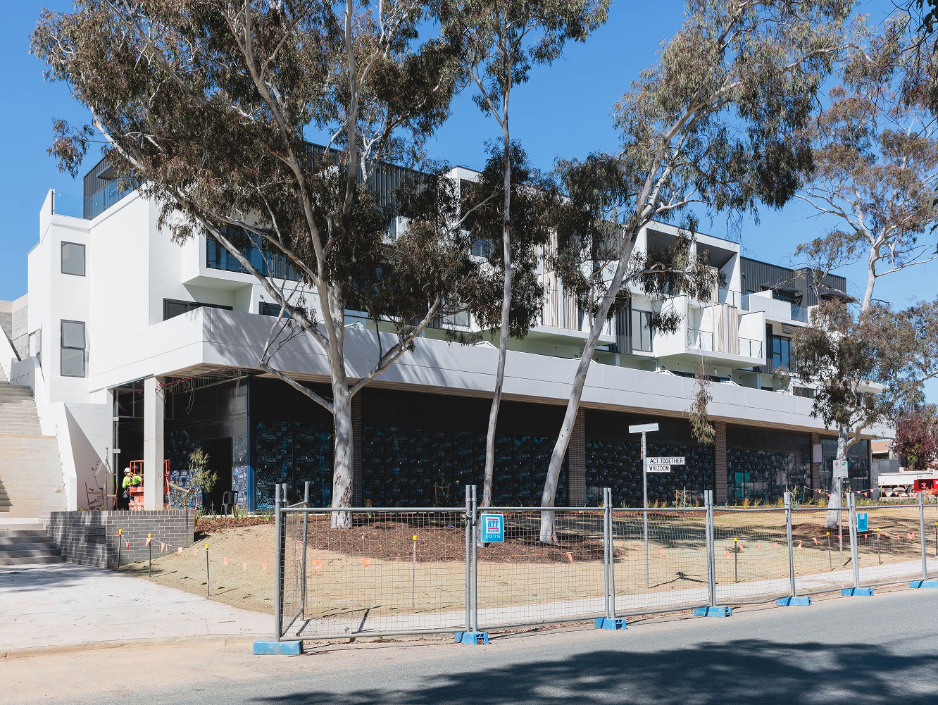 Side view of Giralang Shops retail and residential complex under construction