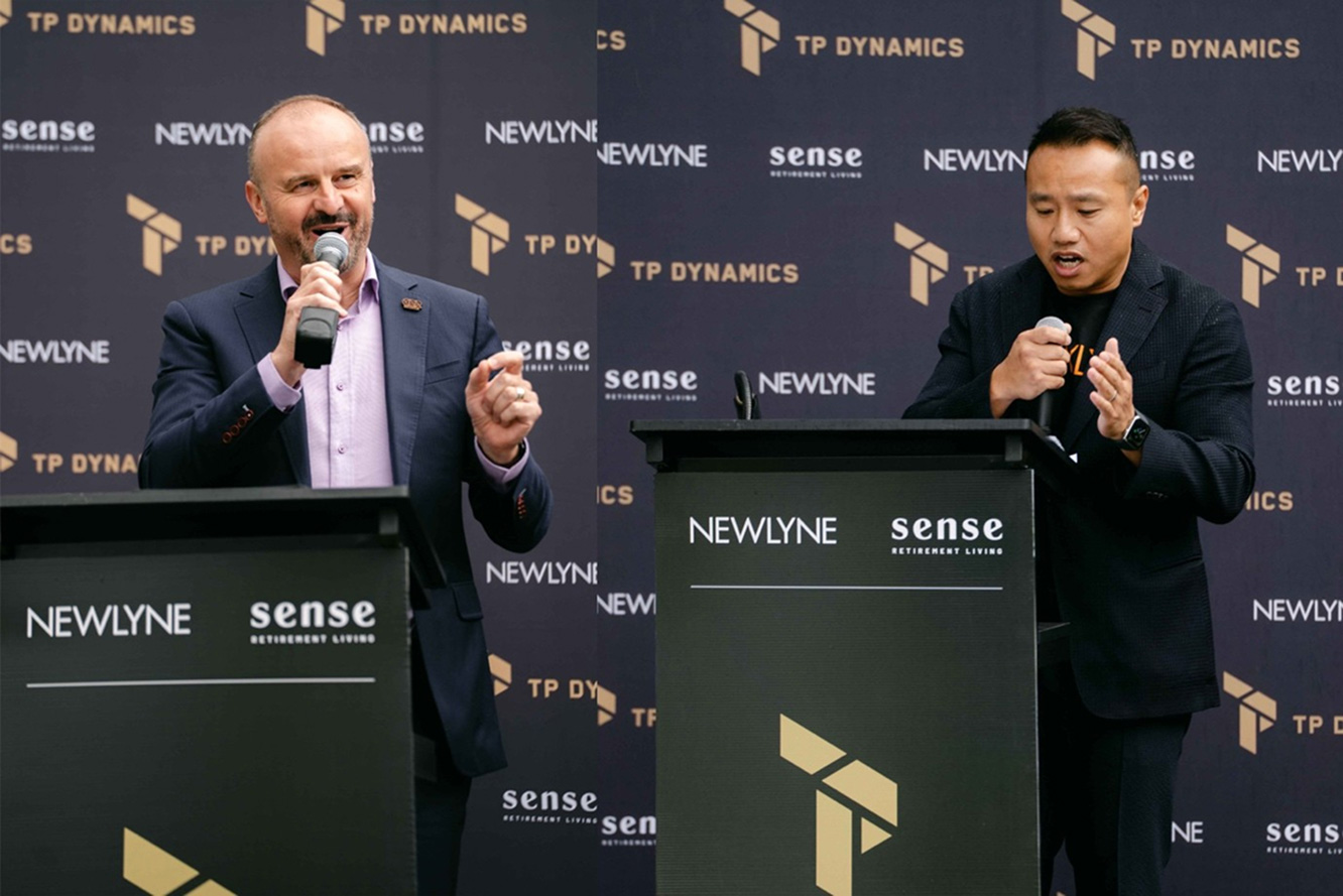 ACT Chief Minister Andrew Barr and TP Dynamics Managing Director Tony Pan giving speeches at Newlyne launch event