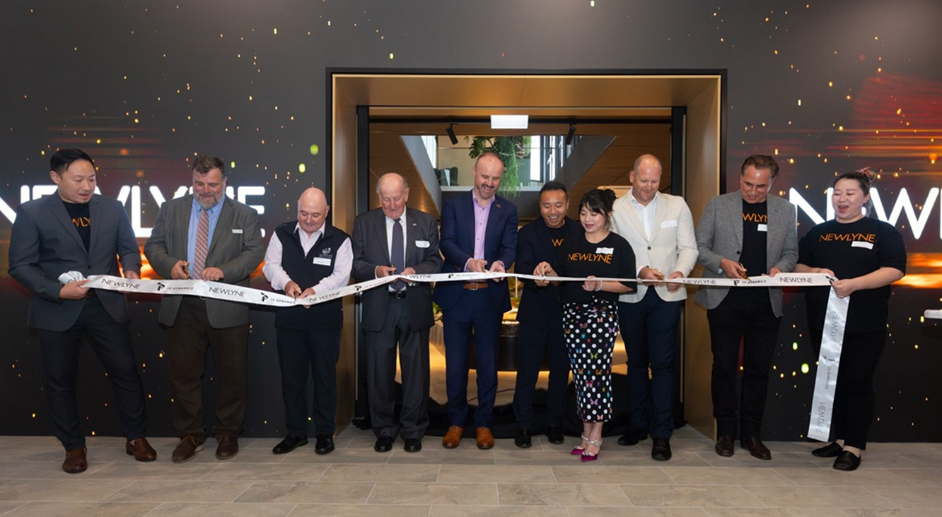 ACT Chief Minister Andrew Barr and TP Dynamics team leading ribbon-cutting ceremony at Newlyne launch in Lyneham