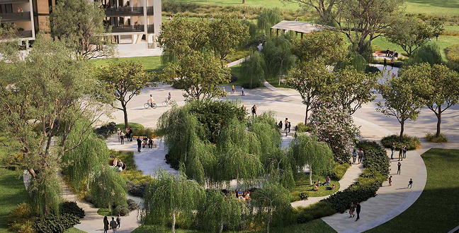 Interior lounge at the Newlyne Experience Centre with waterfall feature and modern lighting