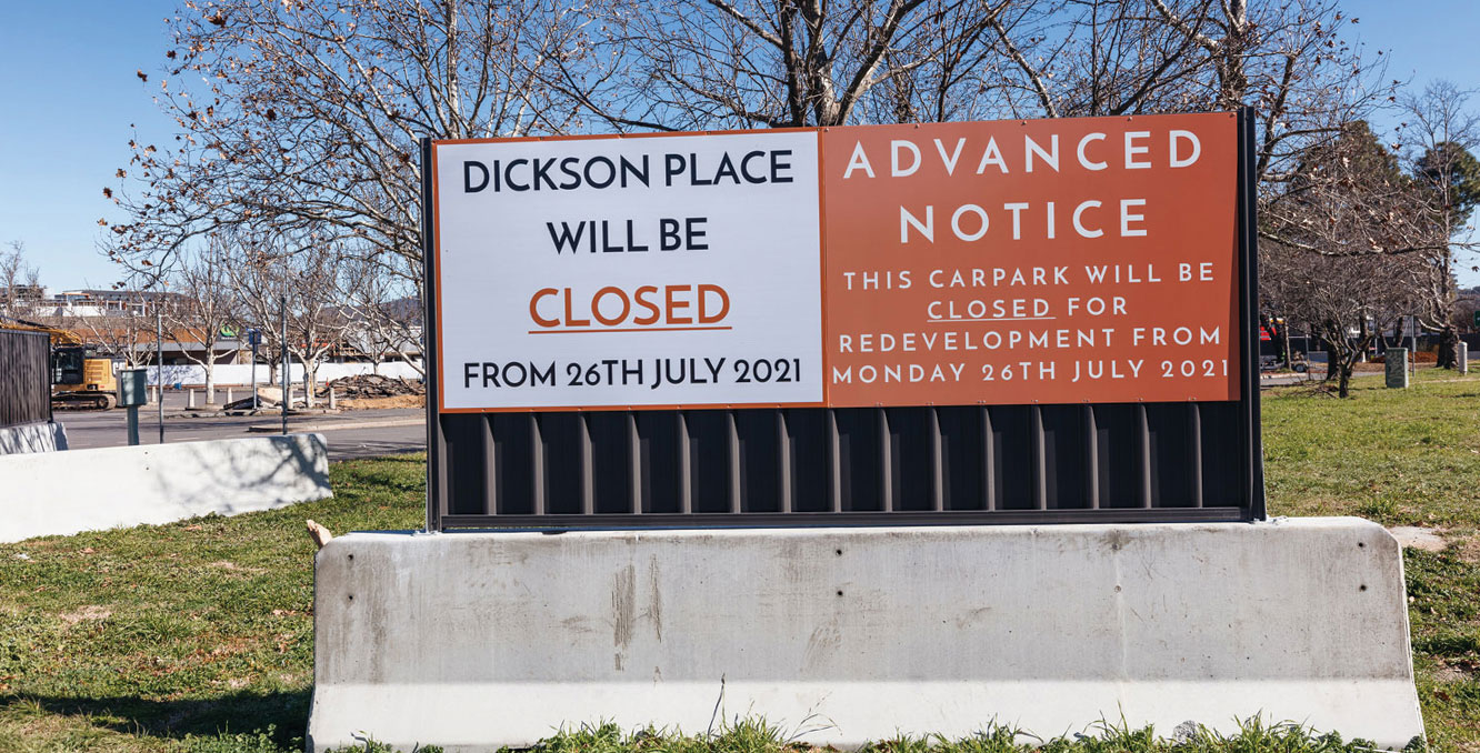 Closure notice for Dickson Village carpark redevelopment starting July 2021