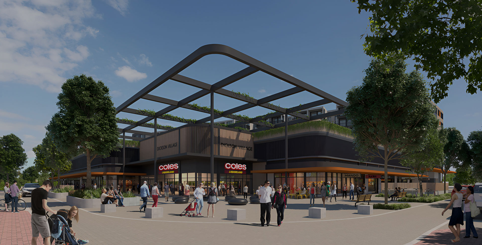 People walking around the Dickson Village shopping precinct under construction in Canberra