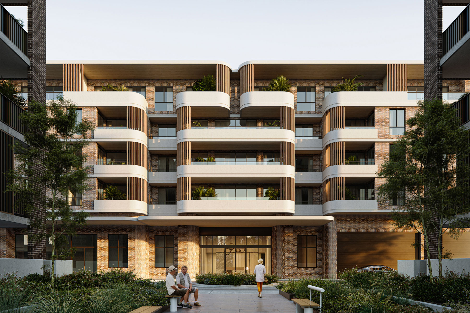 Light-filled interior of Mattone apartments featuring modern living and dining spaces with calming finishes