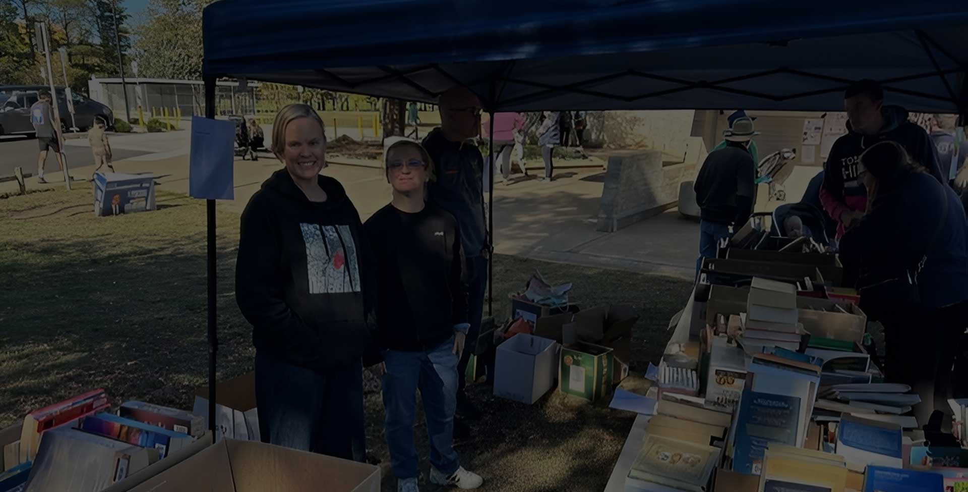 Book stall setup at Giralang School during a community event