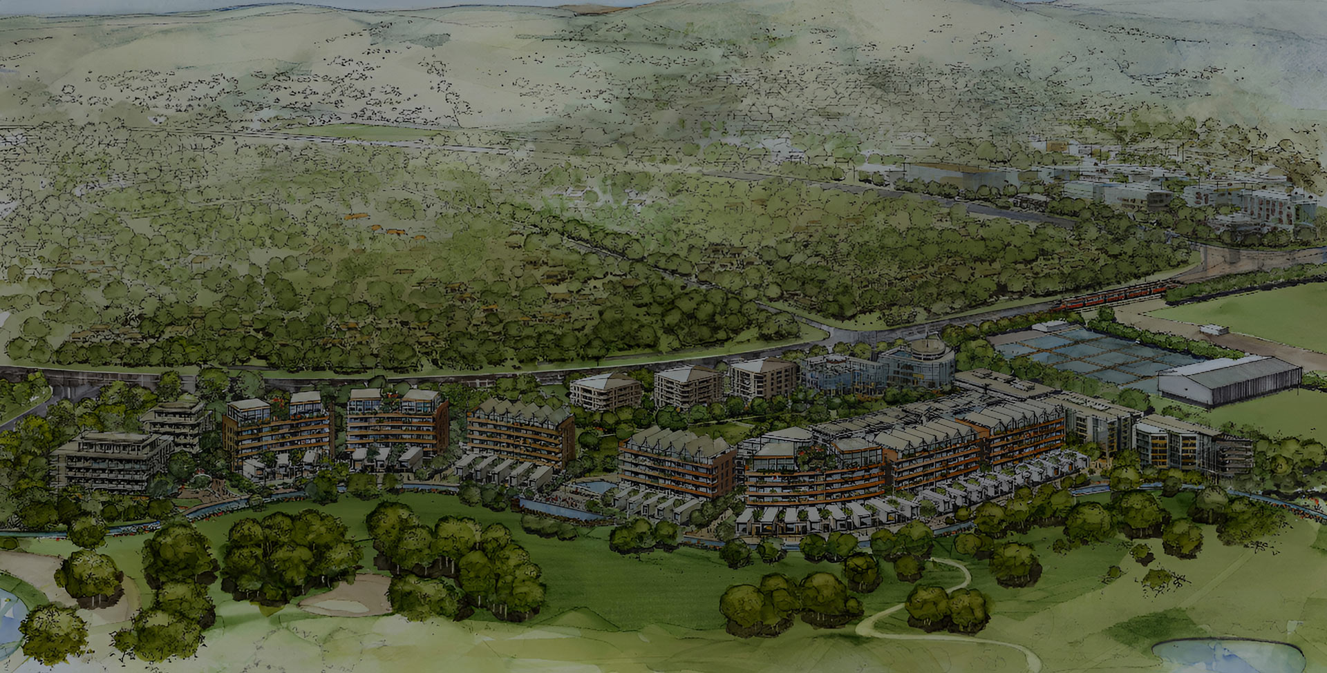 Illustrated aerial concept of the upcoming Yowani display suite in the Newlyne precinct by TP Dynamics