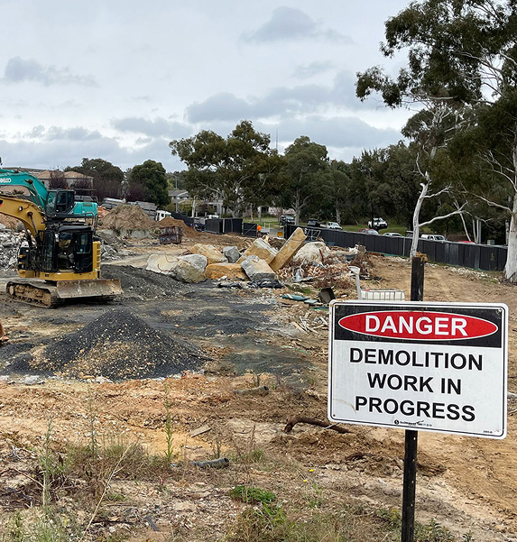 Demolition work in progress at the Ives construction site