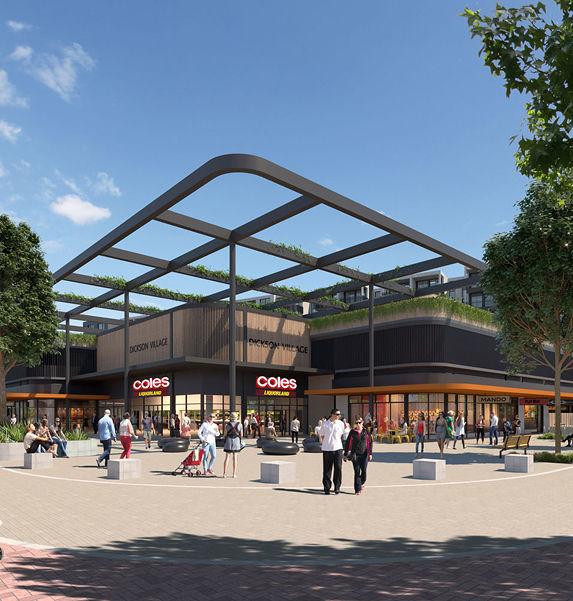 People walking around the Dickson Village shopping precinct under construction in Canberra