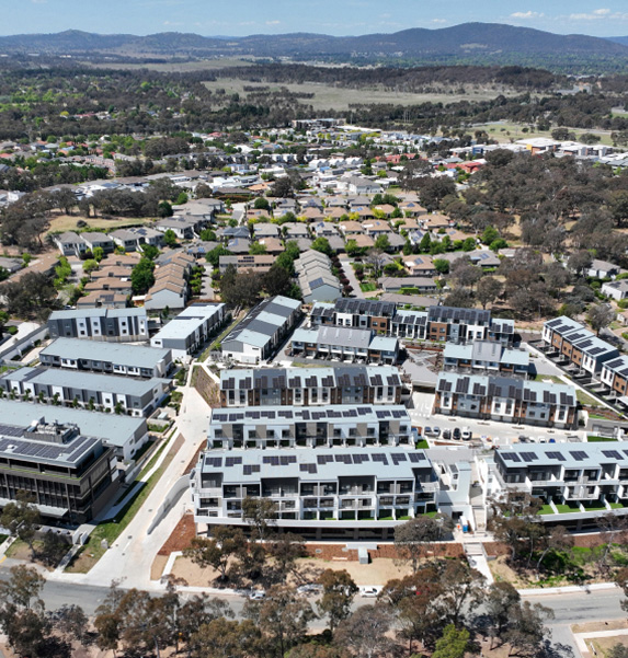 Aerial view of completed Bruce precinct residential development in Canberra