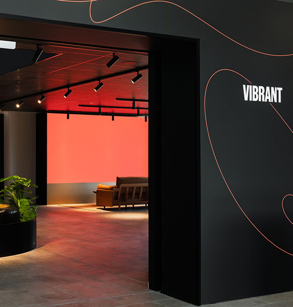 Interior view of the Newlyne Experience Centre in Lyneham showcasing vibrant modern design by TP Dynamics
