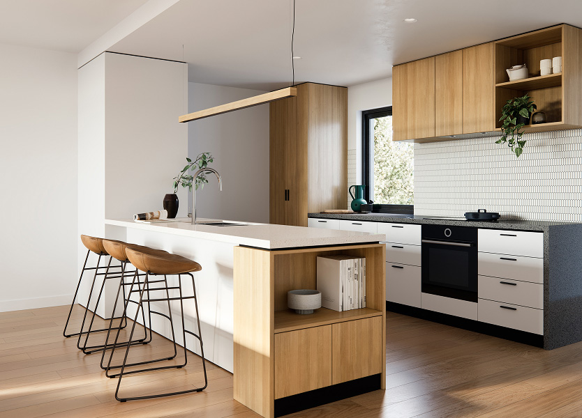 Mid-century inspired contemporary kitchen design at Sparks project in Aranda, Canberra