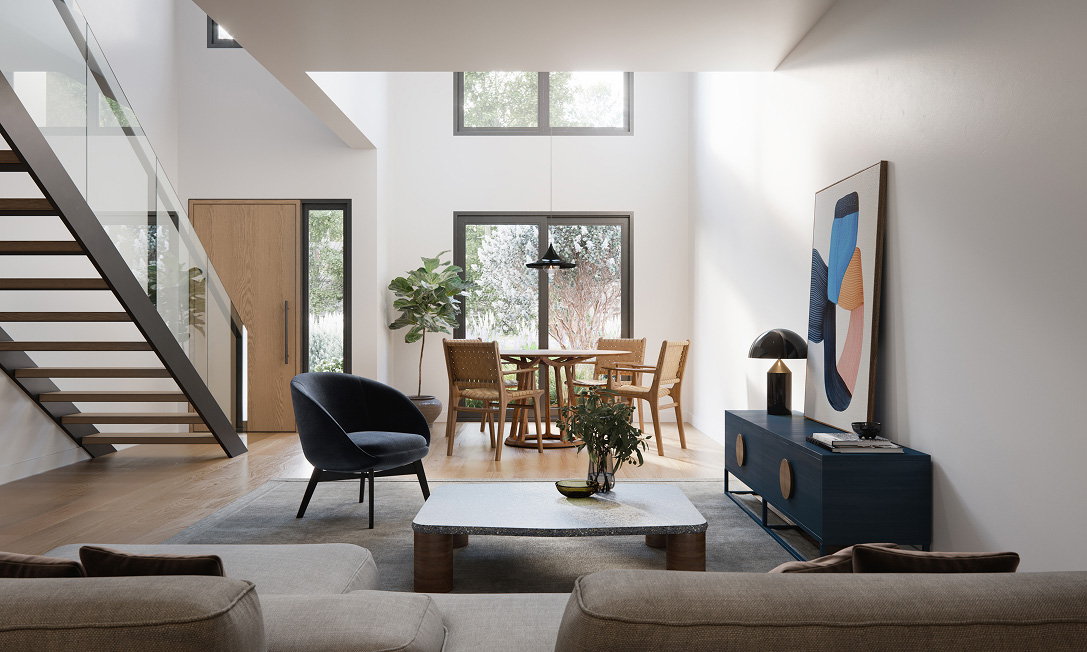 Sparks townhouses in Aranda, Canberra—mid-century inspired contemporary facade with warm materials