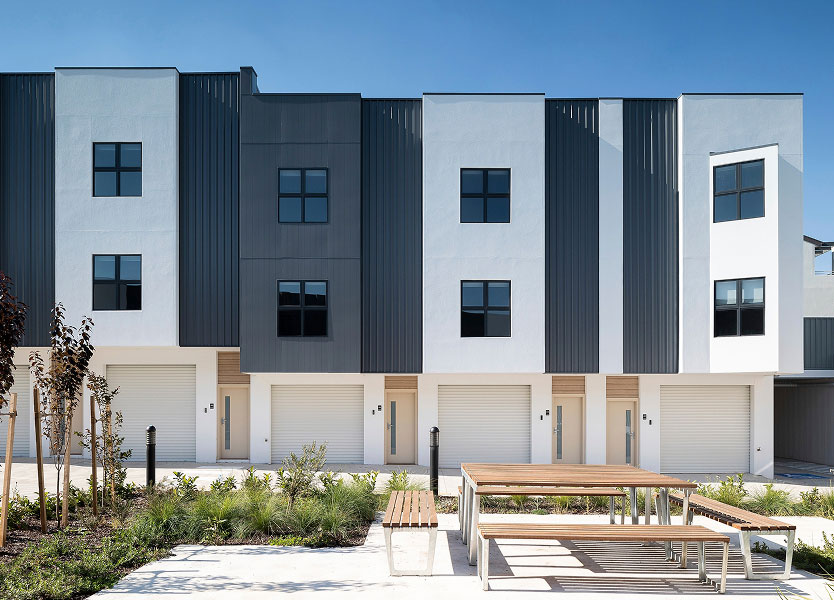 WISH townhouse facade in Bruce Canberra with contemporary architecture and shared green spaces
